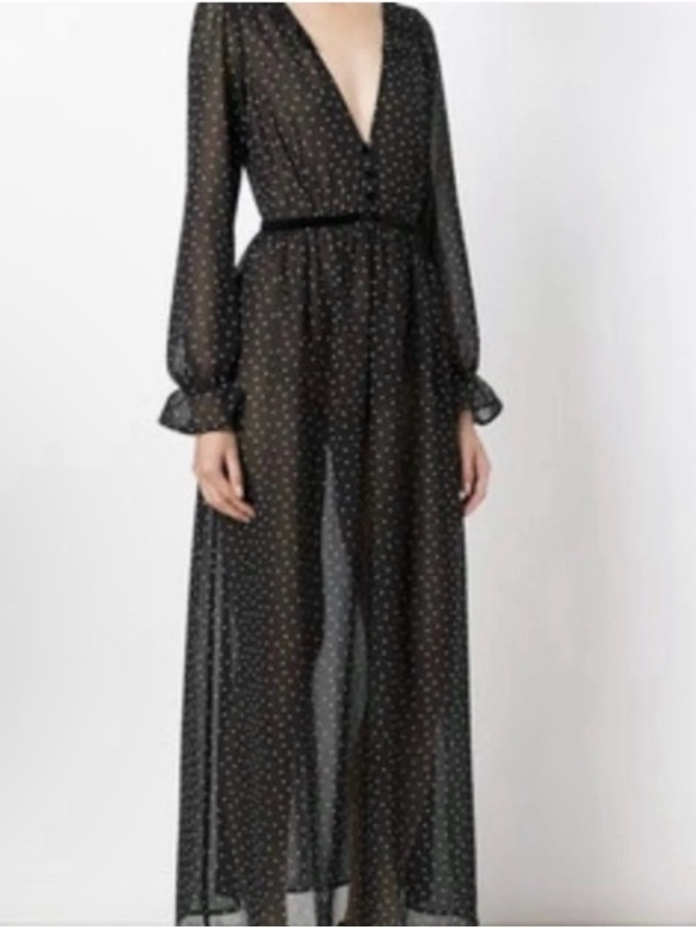 Long Sheer Black Polka Dot Maxi Dress